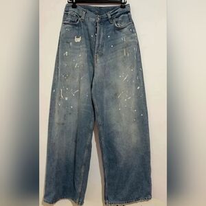 Acne Studios Mens Denim Wide Leg Paint Splatter NWT